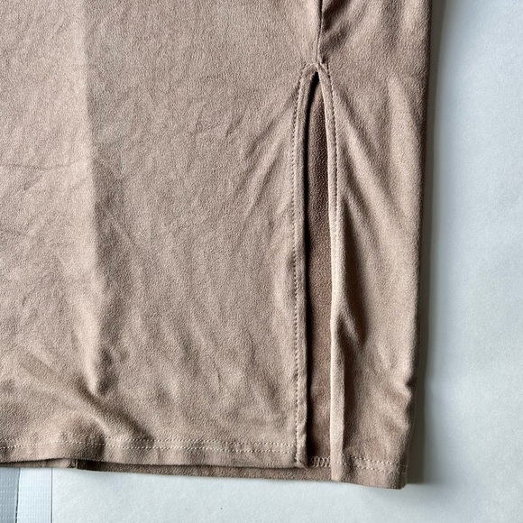 Blue BLUSH SUEDE MIDI DRESS beige side slit size M - Picture 8 of 10